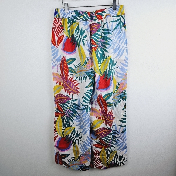 NWOT C&C California Tropical Floral 100% Linen Wide Leg Pants size Large - Picture 2 of 5